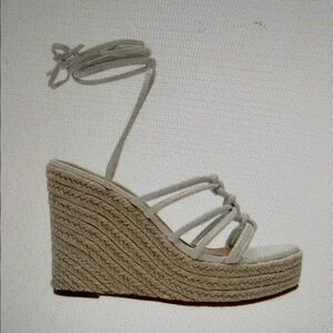 New Lisa Vicky Gaze V Elegant Spring White Platform Wedge Tie Up Sandal Size 10